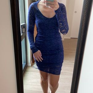 Sheer lacy mini dress, navy blue